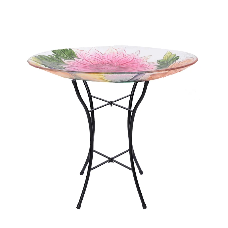 OEM customized Garden butterfly Outdoor Metal Stand Glass Bird bath  Bird baths