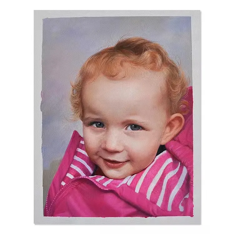 High Quality Hand Painted Realistic Photograph Kids Figure Custom Portrait Painting From Photo