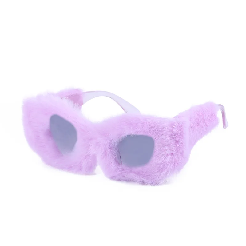 2023 New year party festival fashionable novelty cateye hairy funny sunglasses young girls occhiali da sole for fun fur glasses
