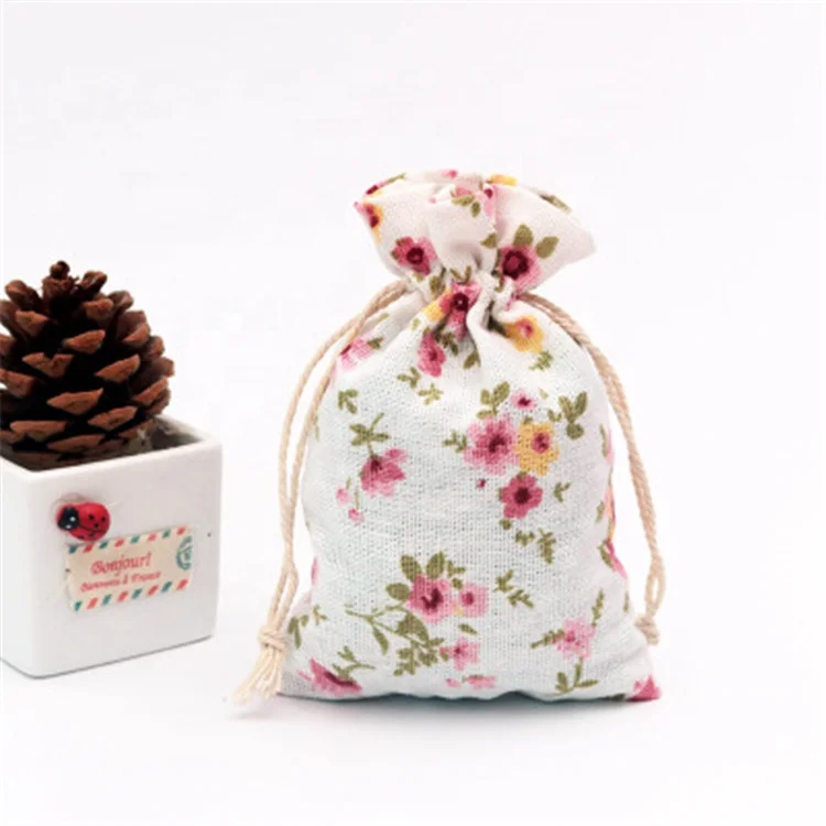 
Gift Pouches Vintage Candy Party Favour Floral Printed Packing Natural Adjustable Craft Drawstring Burlap Bags Jewelry 