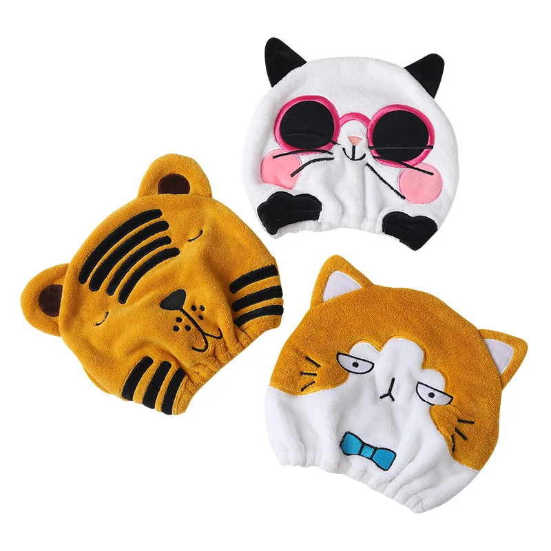New embroidered logo hair towel wrap cartoon animal princess hat drying turban warps for girls women