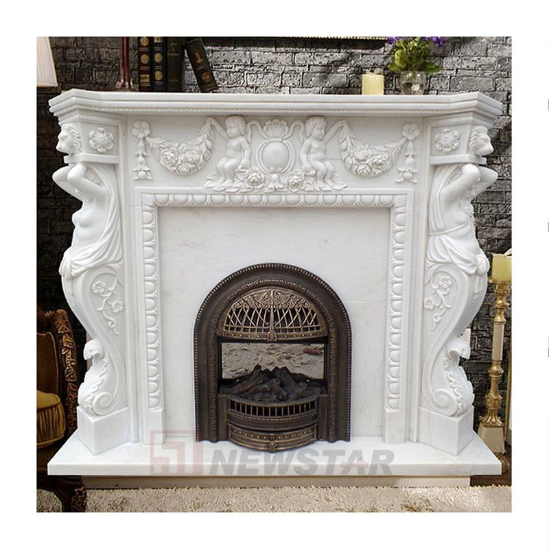 Newstar Modern Classic Marble Fireplace Home Indoor Fireplace Natural White Marble Fireplace