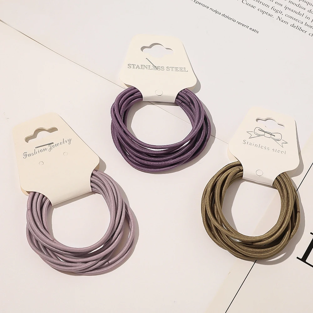 Korean style solid color simple hair band slender super elasticity rubber band 10 pcs/set wholesale women girls hair tie
