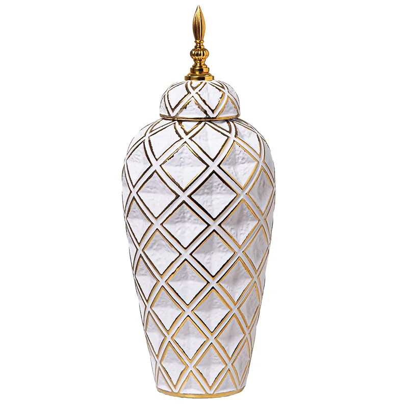 New Arrivals Home Decor Glazed White Ceramic & Porcelain Vases, Ceramic Ginger Jar Flower Vase with Lid For hotel Wedding