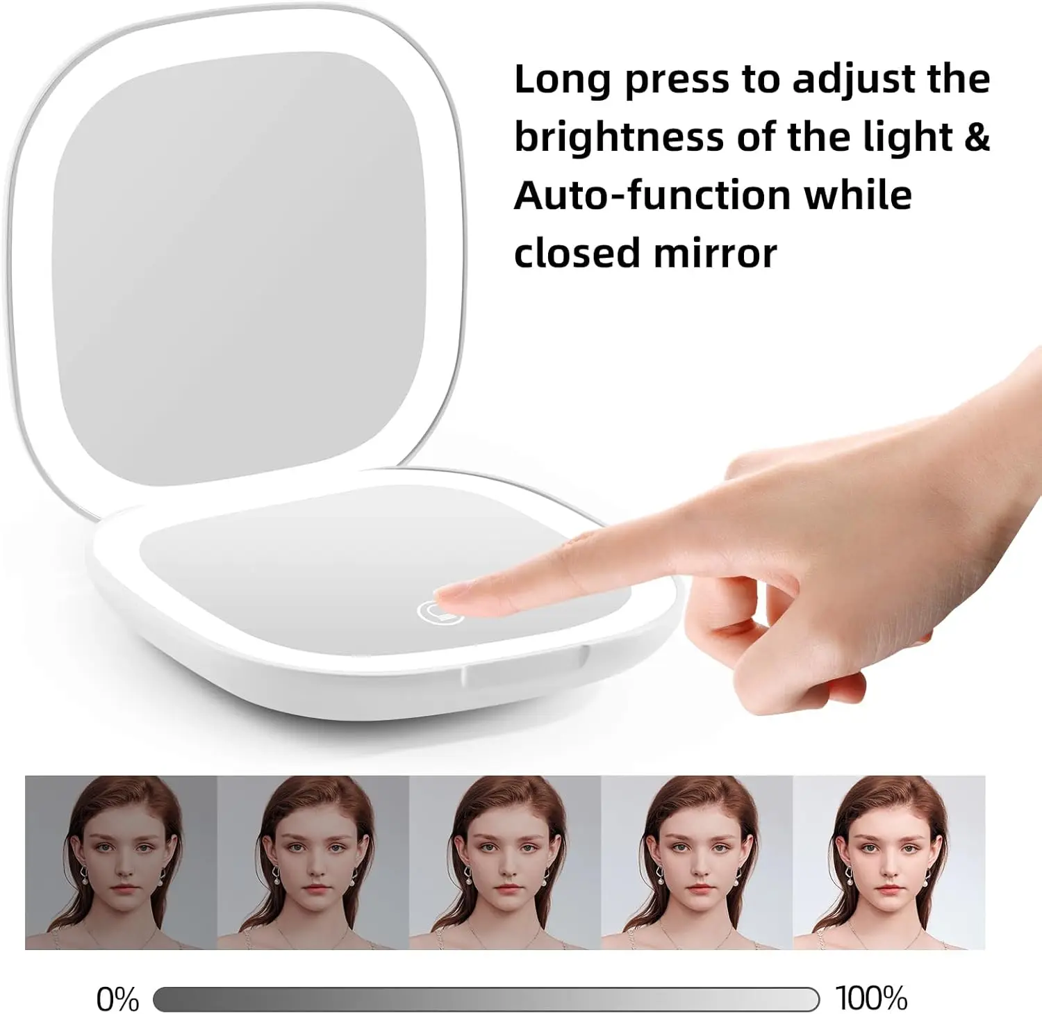 3 Colors LED Travel Makeup Mirror 1x/10x Magnifying Pocket Mirror USB Charging Folding Mirror