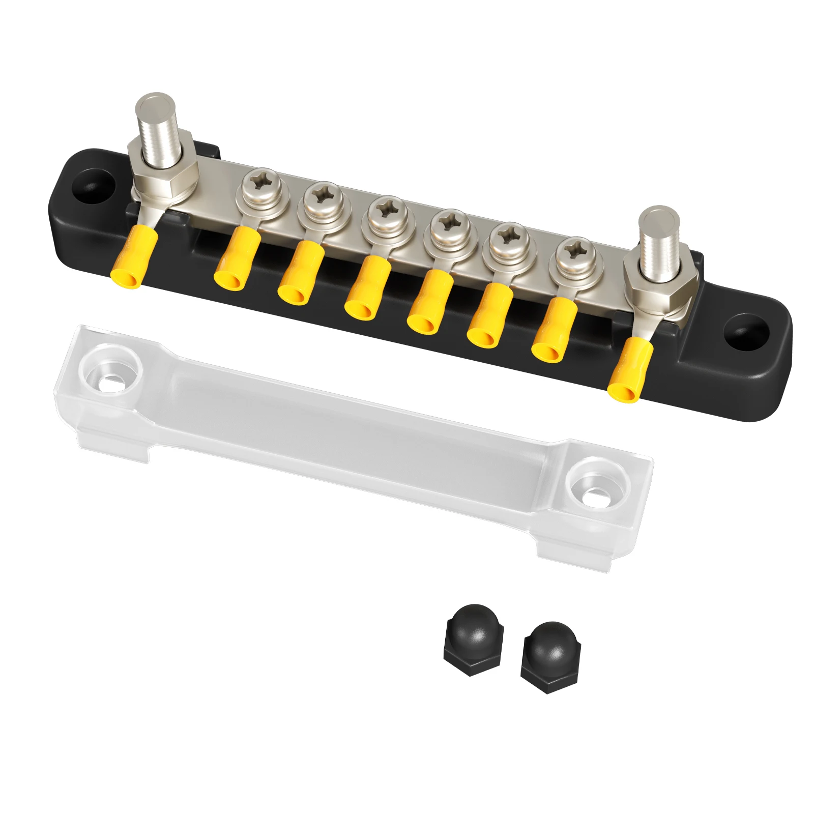 M4 Terminal Screw Power Distribution Block,Automatic Marine Electric Busbar 6 Stud 150A Busbars with Cover Black