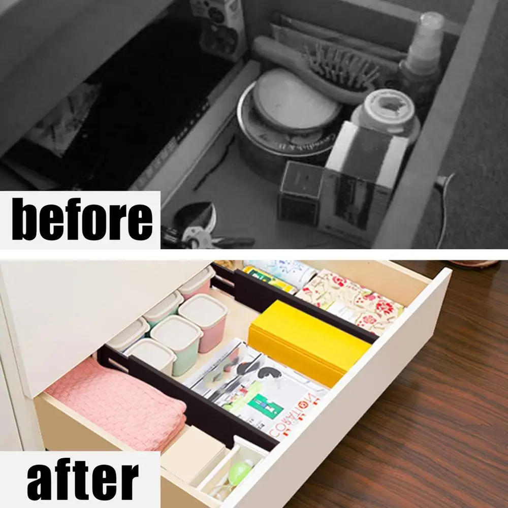 Bedroom Office Inserts Separador Spring 4 Pack Adjustable Diy Black Natural Bamboo Drawer Dividers Organizer for