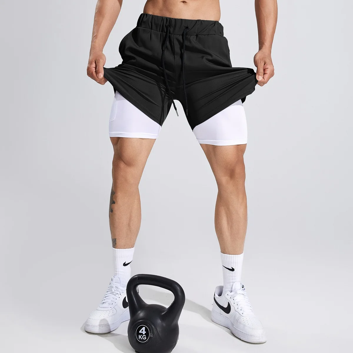 Two-Layer Mans Shorts For Sports Training Elastic Waist Gym Fitness Mens Summer Shorts Quick Dry Urban Shorts For Men Running