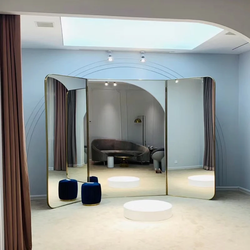 Customized wholesale bridal shop stainless steel modern folding arch mirror full-length