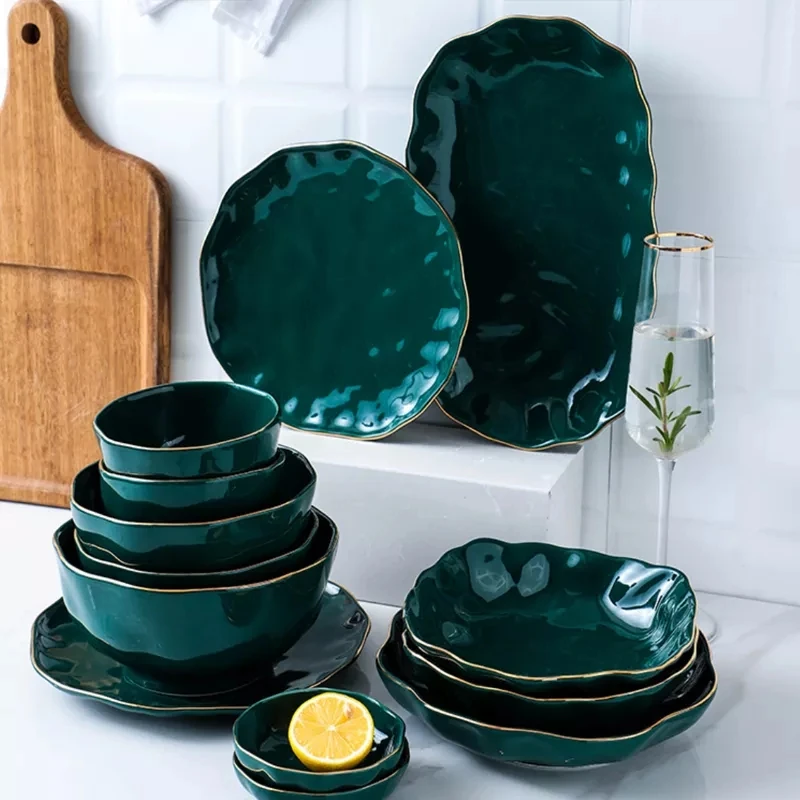 Wholesale Custom Logo Large soup noodle salad bowl fish plate Light Luxury Style Ceramic Dishes And Bowl Tableware Set