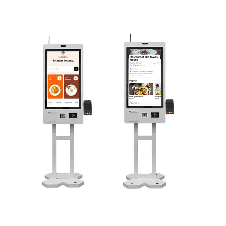 Crtly 32' Floor Stand windows Pos Terminal Self Service Touch Screen Food Ordering Checkout Payment Kiosk with Qr Code Scanner