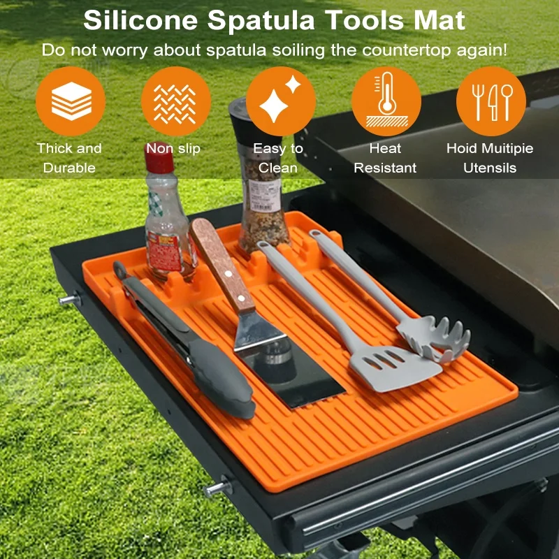Silicone Griddle Tools Mat for Blackstone,Large blackstone Spatula Mat with Drip Pad for Outdoor Grill Kitchen Countertop