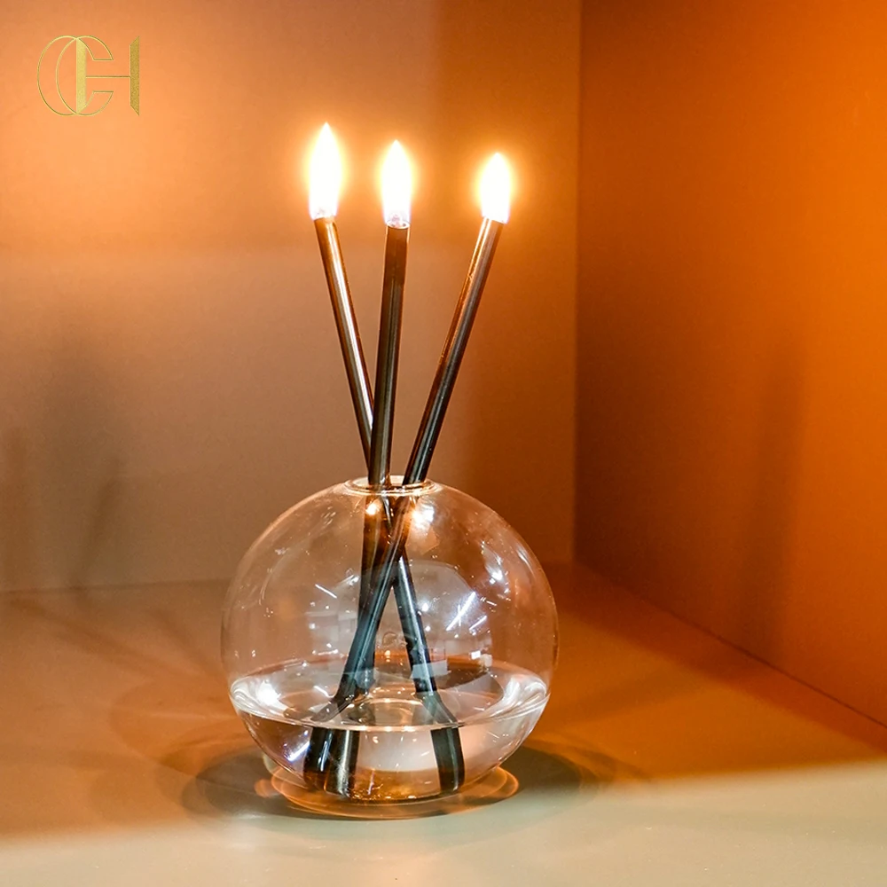 C&H Unique Gift Smoke Free Endless Liquid Parafin Candles Wax Refill Glass Bottle Metal Stick Everlasting Liquid Candle