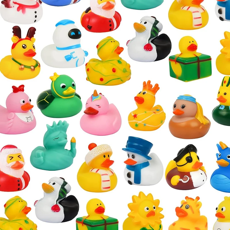 Custom Bulk Bathtub Squeaky Bath Duck Race Assorted Black Printed Rubber Ducky Animal Weighted Floating
