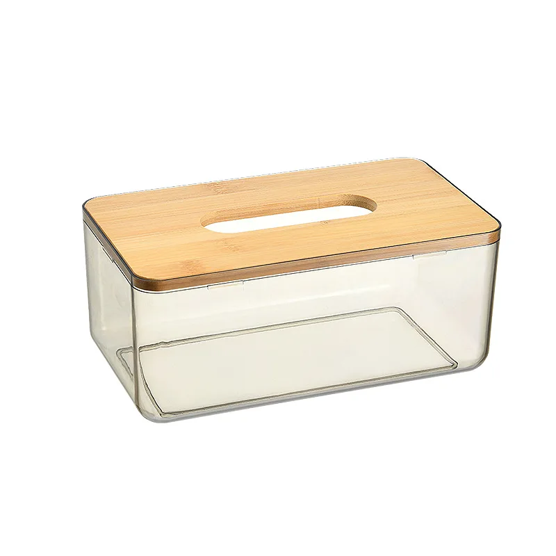 DS1516 Acrylic Paper Box Napkin Box Acrylic Transparent Bamboo Wood Cover Tissue Box Trash Bag Dispenser Roll Holder