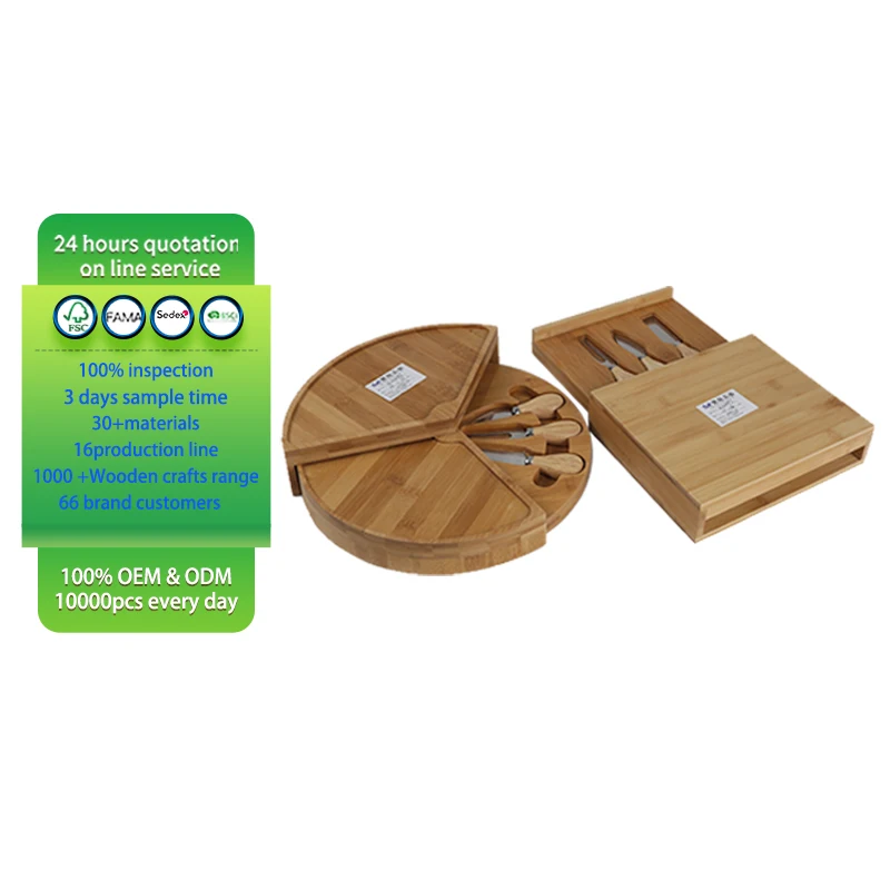 Customized design wholesale bamboo chesse board  wooden board set with knives