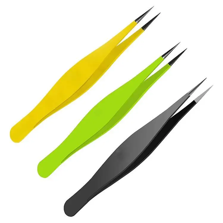 Best Sale Colorful Stainless Steel Durable Needle Nose Slant Tweezers Custom Pointed Sharp Eyebrow Tweezers Private Label
