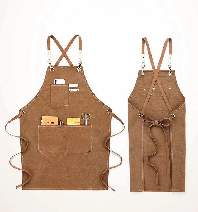 Кухонный Фартук тяжелые брезентовые парикмахерские рабочие фартуки унисекс с перекрестными ремнями регулируемый салонный парикмахер нагрудник из искусственной кожи фартук для мужчин