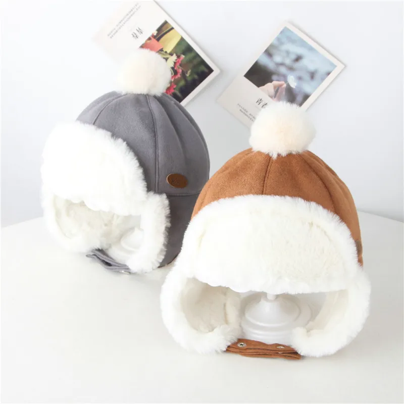 Hot Selling Baby Winter Fleece Hat Suede Nap Children Windproof Winter Hats Friendly Material Kids Headwear