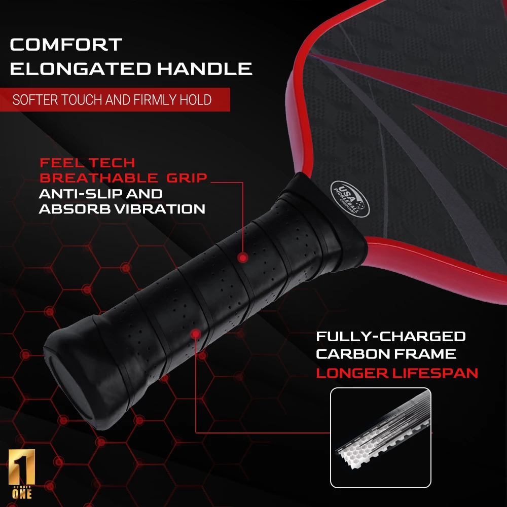 REANOX 18K 3D Pattern Thermoformed Raw Carbon Surface Racket Foam Injected Wall Premium Control Pickleball Paddle