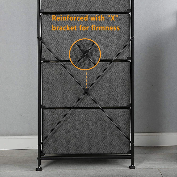 Sturdy Metal Steel Frame Wood Top 4 Drawer Organizer Foldable Fabric Storage Dresser For Bedroom