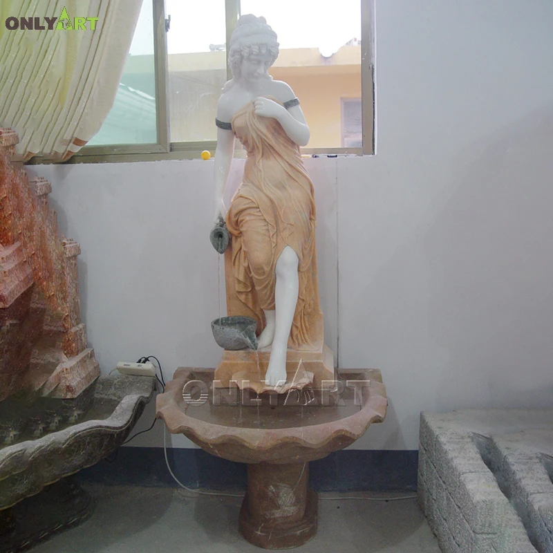 Outdoor Garden Decoration Large Marble Stone Lion Head Girl Boy Poseidon Fountain