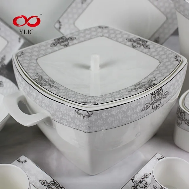 Factory sale 61pcs square  ceramic wholesale dinner set fine bone china