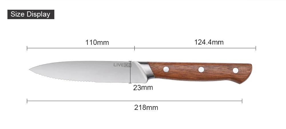 5 Inch  Stainless Steel Serrated Steak Knife with Retro Wooden Handle