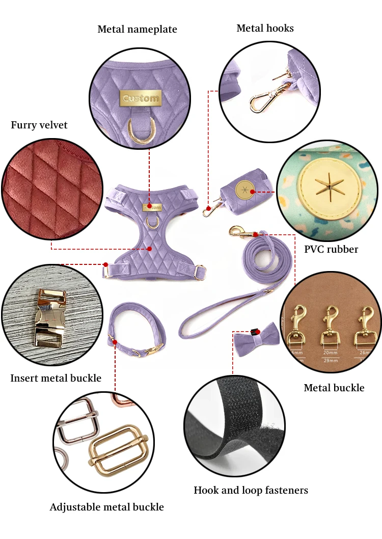 INS hot selling Custom Personalized Corduroy Dog Harness Set Pet Velvet Leash Collar Harness Leads No Pull Dog Harness Luxury