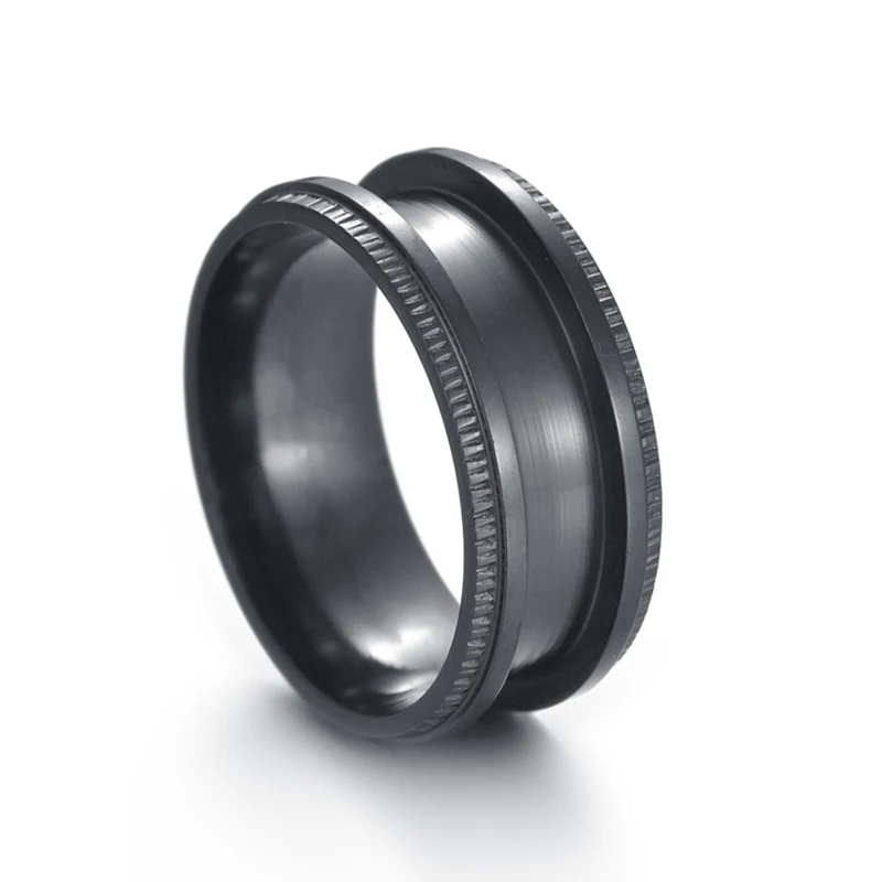 Hot Sale European 316L Titanium Steel Grooved Inlay Ring Multi Colors Core Blank Ring For Men Women