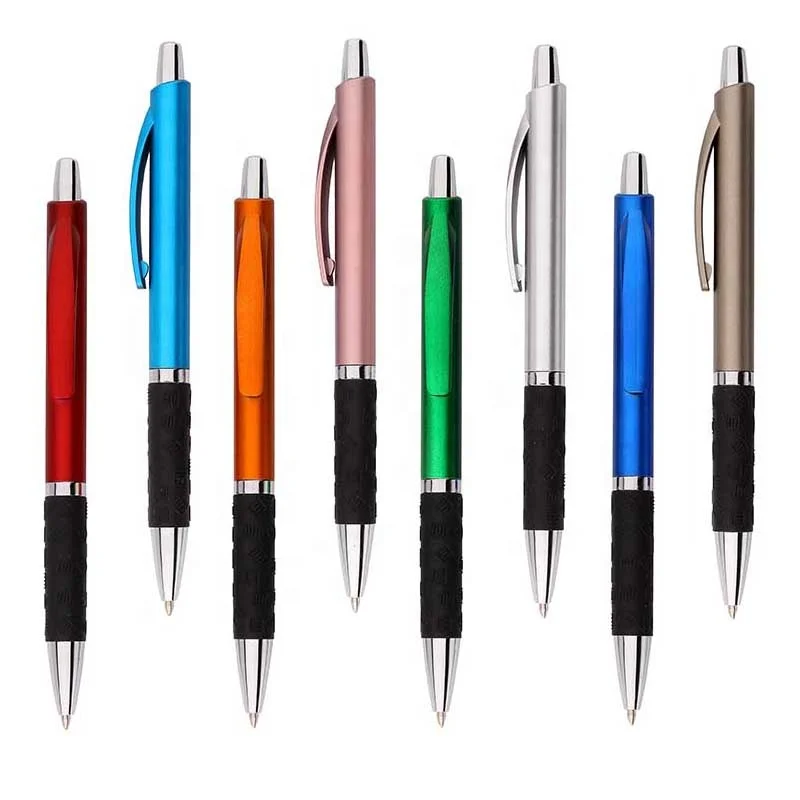 Wholesales promotional metallic colored painted ballpoint pen black grip custom logo printed ball pen ball pens