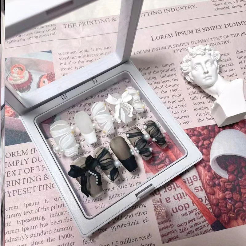 Wholesale Press On Nail Acrylic Luxury False Nail French Artificial Fingernail Press On Nail with Transparent Film Display Box