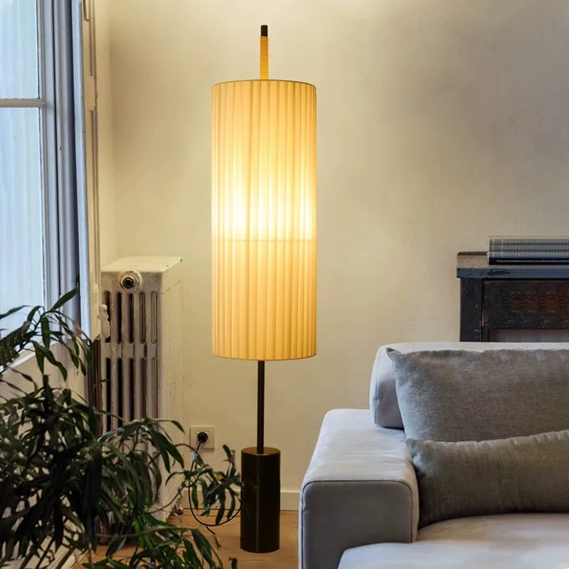 New Chinese Style Creamy Floor Lamp Living Room Sofa Side Bedside Lamp Light Cloth Vertical Floor Lamp