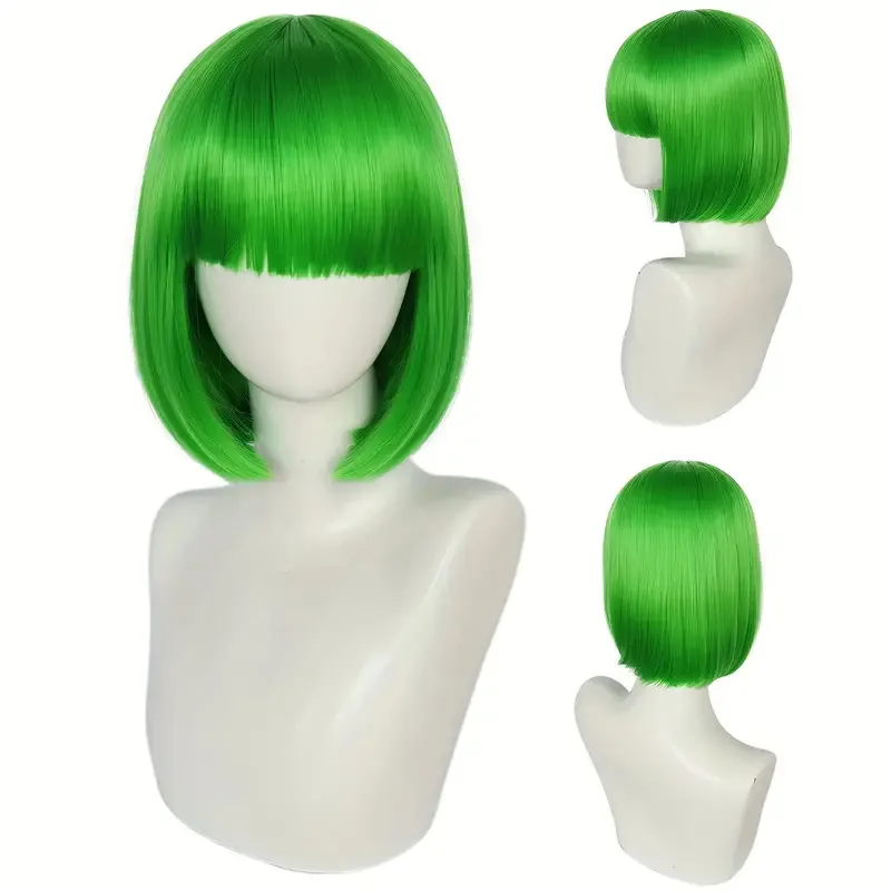 Short Bob Wig With Bangs 12 Inch Straight Bob Synthetic Wigs Colorful Wigs For Cosplay Party Daily Use