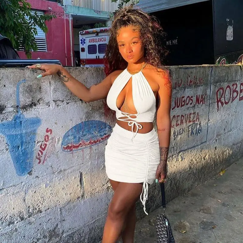 
2021 Summer Sexy Halter Dress Women Apparel Clothing Women Clothing 100% Polyester Casual Dresses 