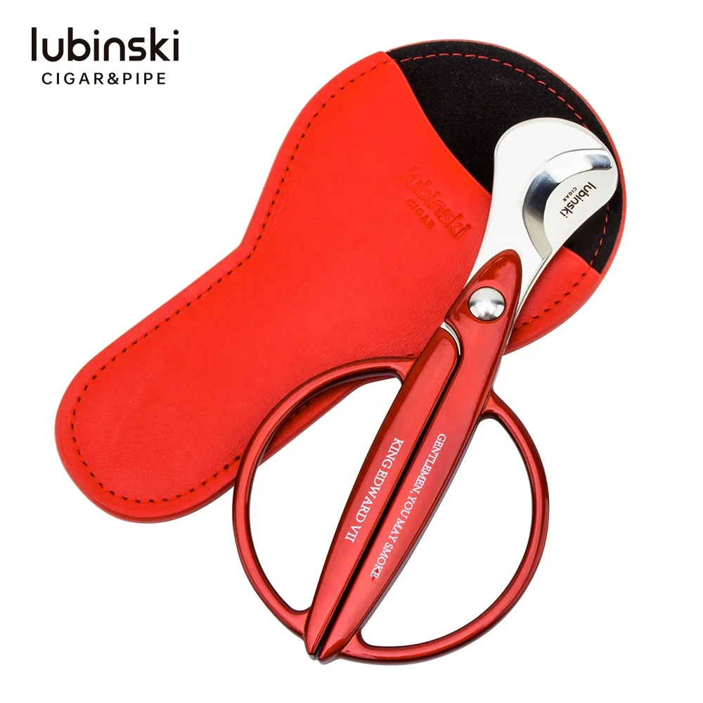 Lubinski Custom Cigar Cutter Stainless Steel Scissors can Laser Brand With Leather Case (1600746311982)