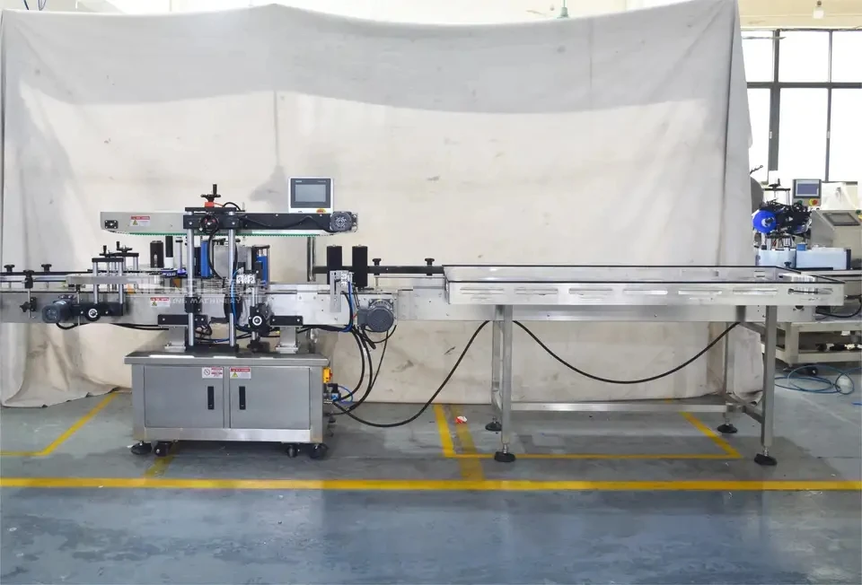 Automatic Flat Surface Square Milk Bottle Jerry Can Self Adhesive Sticker Label Applicator Three Sides Labeling Machine