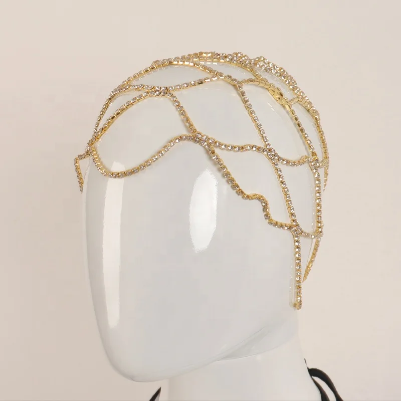 Wholesale Fashion Mesh Tiara Super Flash Rhinestone Brow Chain Bridal Wedding Hair Accessories