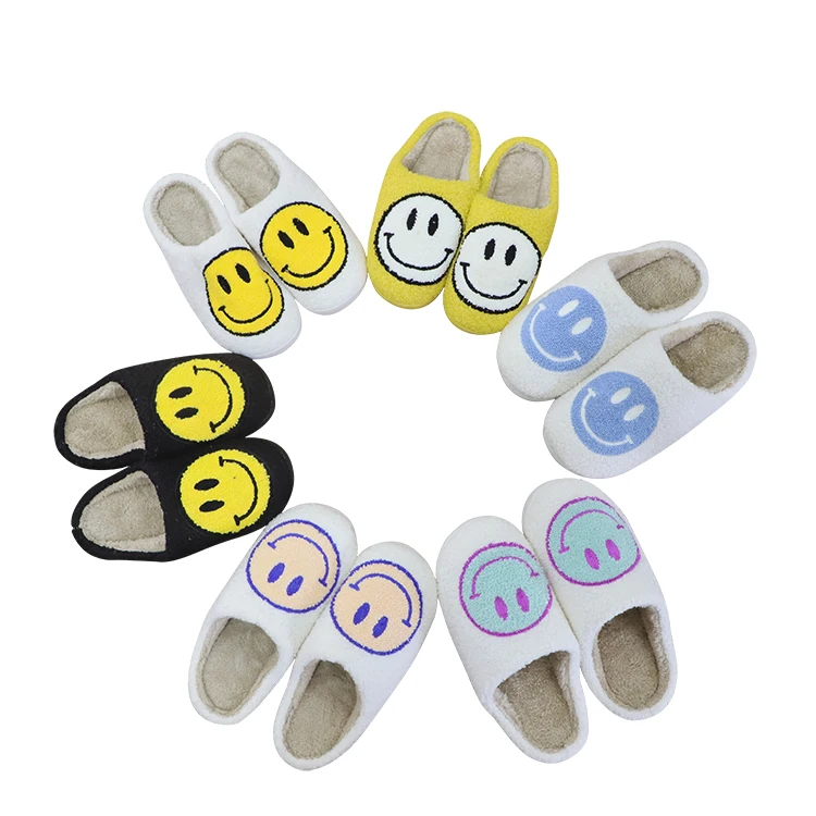 cheap wholesale winter warm Cozy Memory Foam Anti-Skid bedroom Indoor Smile face slippers for women men