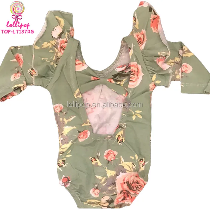 Pink Cotton Kids Baby Bow Back Leotards Elastic Scoop Neck Ballet Dance Wear Baby Girls Flutter Sleeve Bow Back Leotard