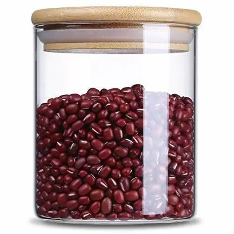 Food Grade Heat-resistant Kitchen Large Round Bamboo Lid Glass Jar Food Spice Storage