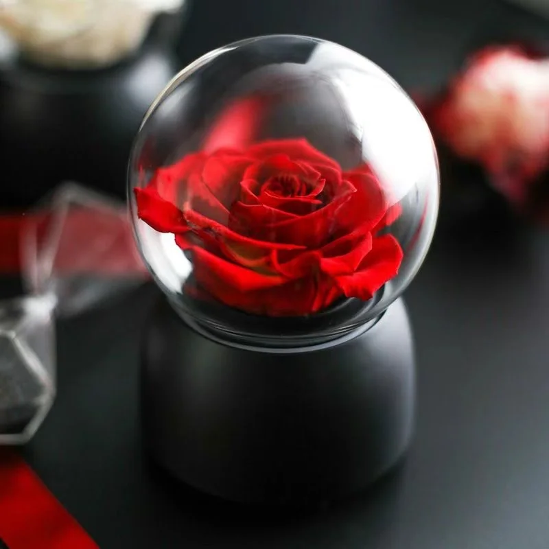 Sumflora preserved roses A-mazon hot selling Eternal Preserved Roses flower Rotating music box for Valentine gift