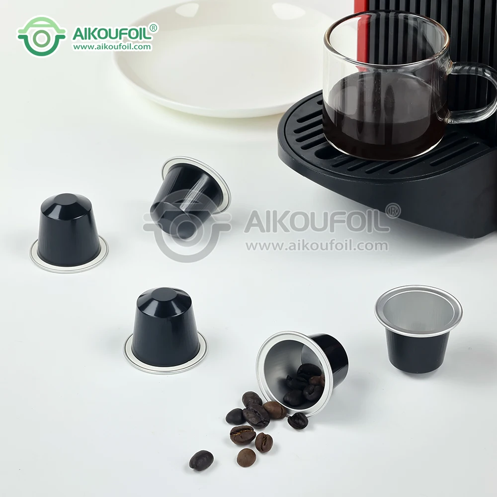 Customization Roll Sheet Lid Black Pods Compatible Aluminium Foil Coffee Machine for Capsule AIKOU