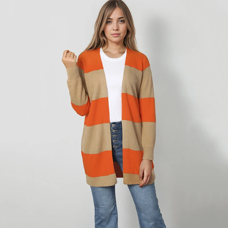Wholesale Winter 2024 Casual Colorblock Hallowmas Women Ribbed Knit Crochet Cardigan