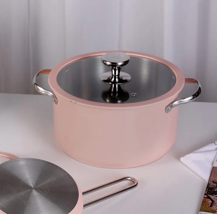 New Designer Korean Style 9 Pcs Durable Ceramic Paint Kitchen Induction Stainless Steel Cookware Sets Cooking Pot Set