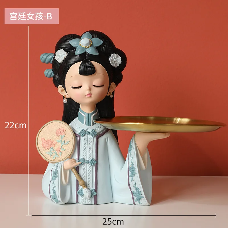 Cute Traditional Tray Girl Resin Home Desktop Decoration Creative Entrance Key Storage Resin Decoration Ornament