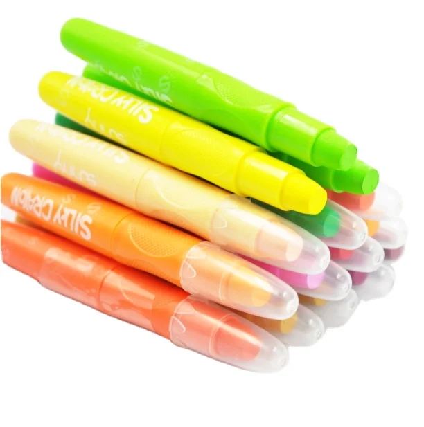 SUNNY 24 Colors non toxic OEM soft  big draw stationery markers sticks washable gel kids silky crayon for toddlers