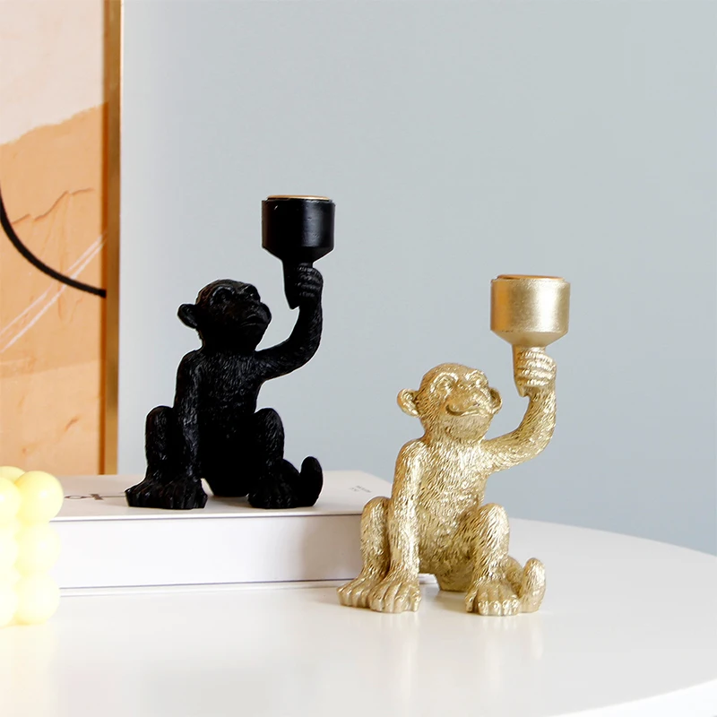 Quirky Playful Torch-Bearing Monkey Figurine Resin Candle Holder Candle Stick Holder Home Decor Candle Holder