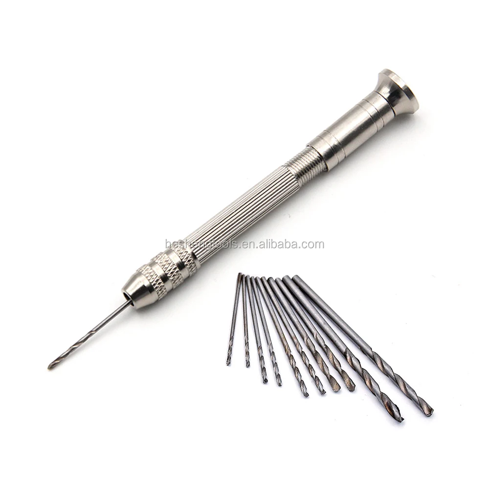 Mini Micro Aluminum Hand Twist Drill Chuck Woodworking Drilling Rotary Tools With 10pc Twist Drill Bit