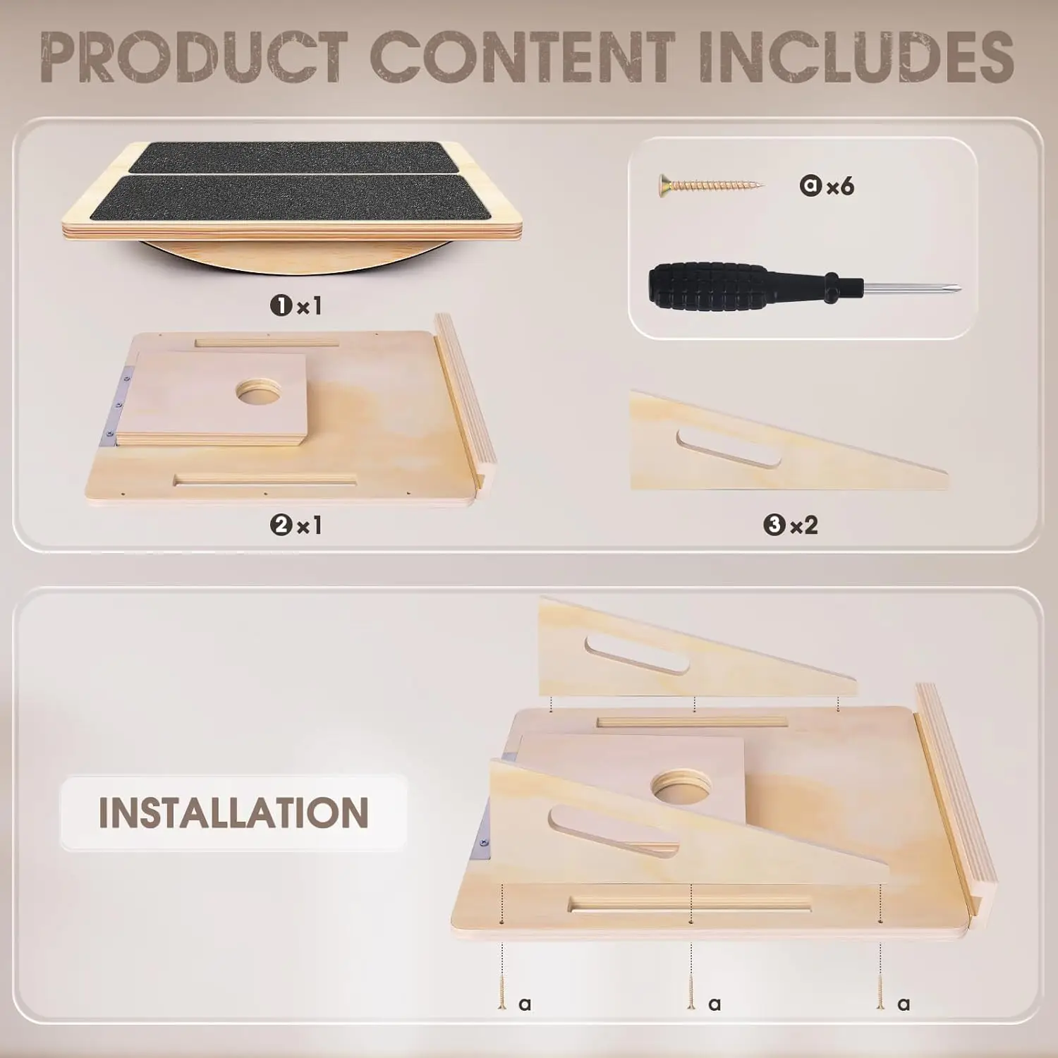 Wellshow Sport 2-in-1 Wooden Slant Board Balance Board Calf Stretcher Non-Slip Adjustable Height Slant Board Squat Wedge Block